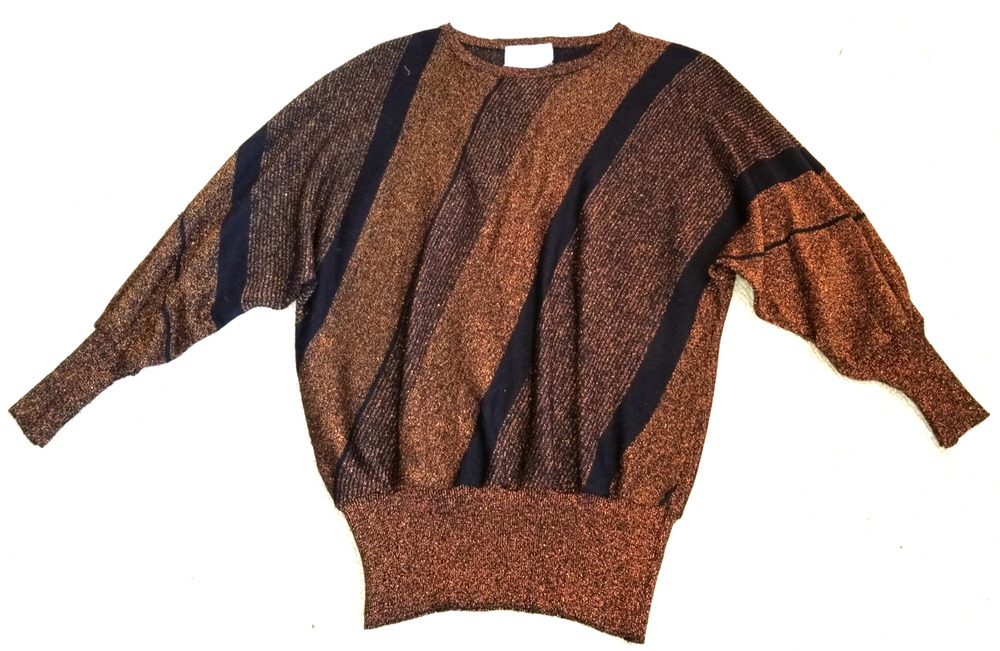 VINTAGE 80s Womens Sweater-JOYCE-Hong Kong-black/brown metallic semi-sheer po-L